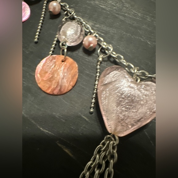 Elegant Silver and Pink Heart Charm Necklace - Picture 6 of 8